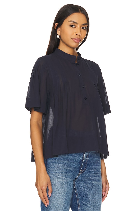 view 2 of 4 Pleated Button Up Blouse in Navy