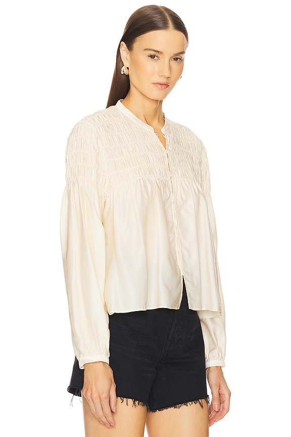 view 2 of 4 Smocked Collarless Blouse in Champagne