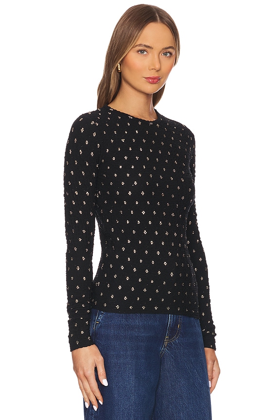 view 2 of 5 Dotted Stretch Mesh Top in Black Multi