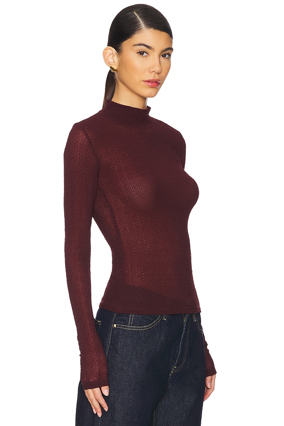 view 2 of 4 Mixed Mesh Turtleneck in Deep Burgundy