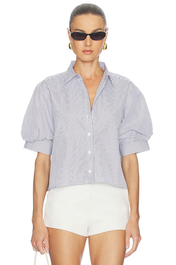 view 1 of 5 The Billow Sleeve Shirt in Navy Stripe
