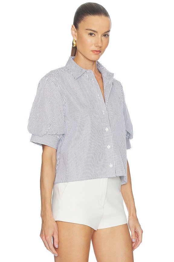 view 2 of 5 The Billow Sleeve Shirt in Navy Stripe