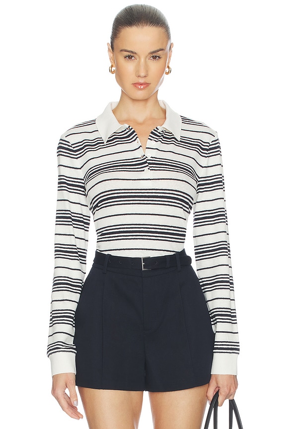 view 1 of 4 The Striped Long Sleeve Polo in Cream Multi