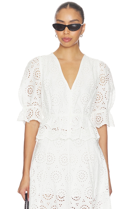 view 1 of 4 The Deco Eyelet Tiered Blouse in White