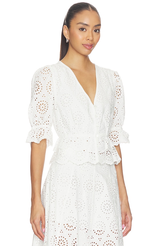 view 2 of 4 The Deco Eyelet Tiered Blouse in White