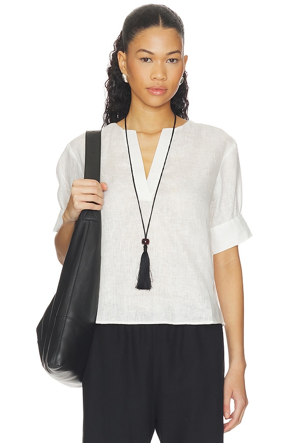 view 1 of 4 The V-neck Popover Top in White