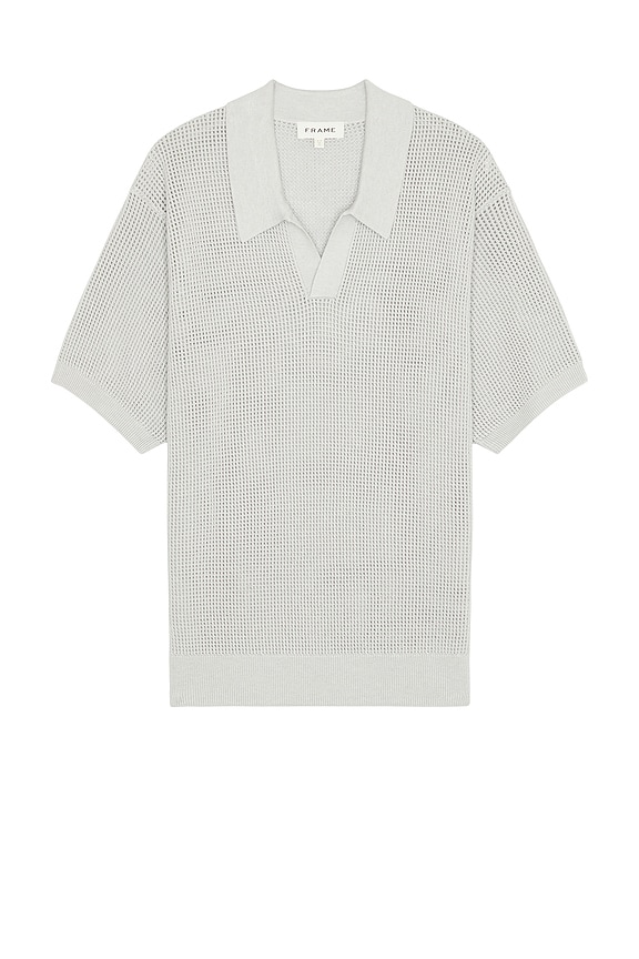 view 1 of 4 Open Weave Polo Sweater in Grey Blue