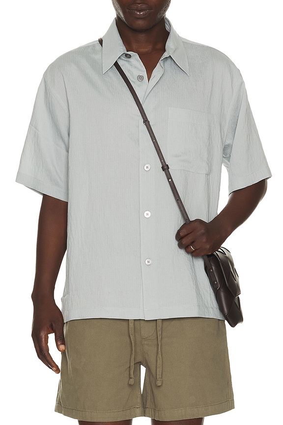 view 1 of 4 Light Weight Short Sleeve Shirt in Blue Grey Stripe