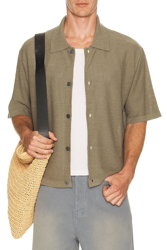 view 1 of 4 Light Cotton Silk Short Sleeve Cardigan in Dusty Beige