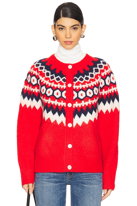 view 2 of 5 The Snowed in Cardigan in Red Fairisle