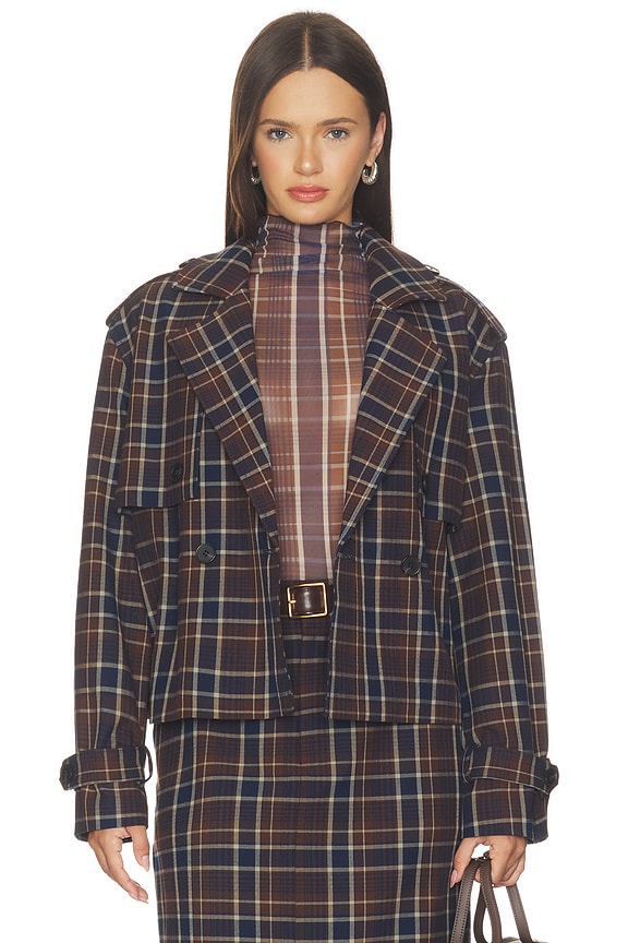 view 2 of 6 The Cropped Charles Trench in Toffee Plaid