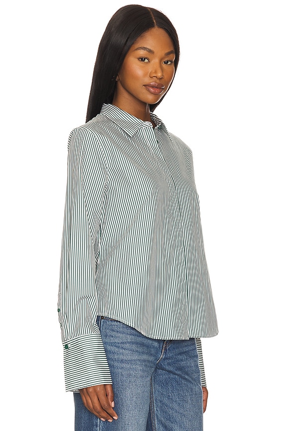 view 2 of 5 Classic Poplin Shirt in Green Stripe