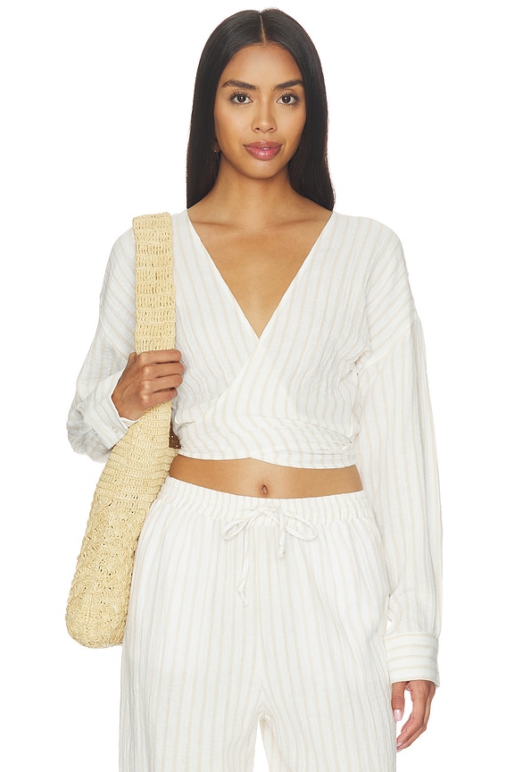 view 1 of 4 The Isla Top in Light Khaki Stripe