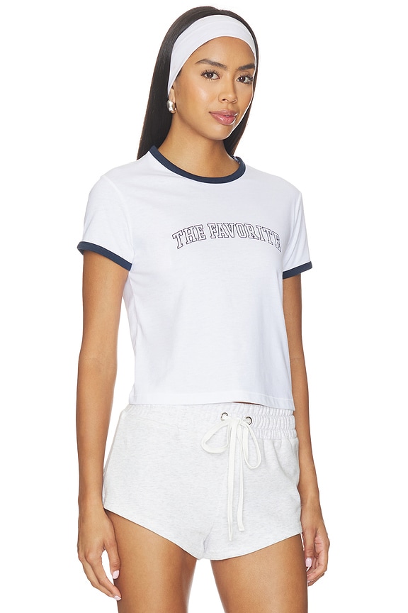 view 2 of 4 The Cropped Favorite Ringer Tee in White & Navy