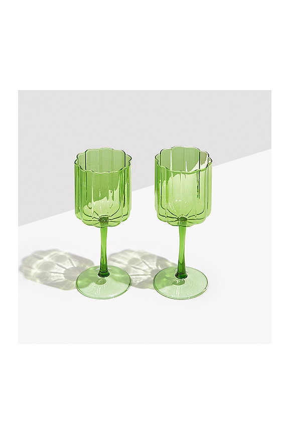 view 2 of 3 Wave Wine Glasses Set of 2 in Green