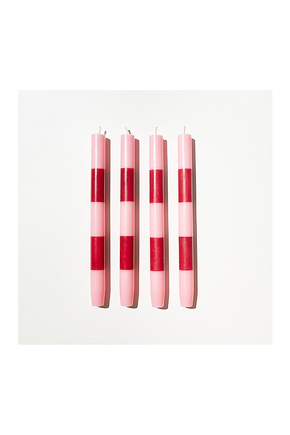 view 2 of 3 QUATRE BOUGIES RAYÉES FOUR STRIPED CANDLES in Pink & Maroon