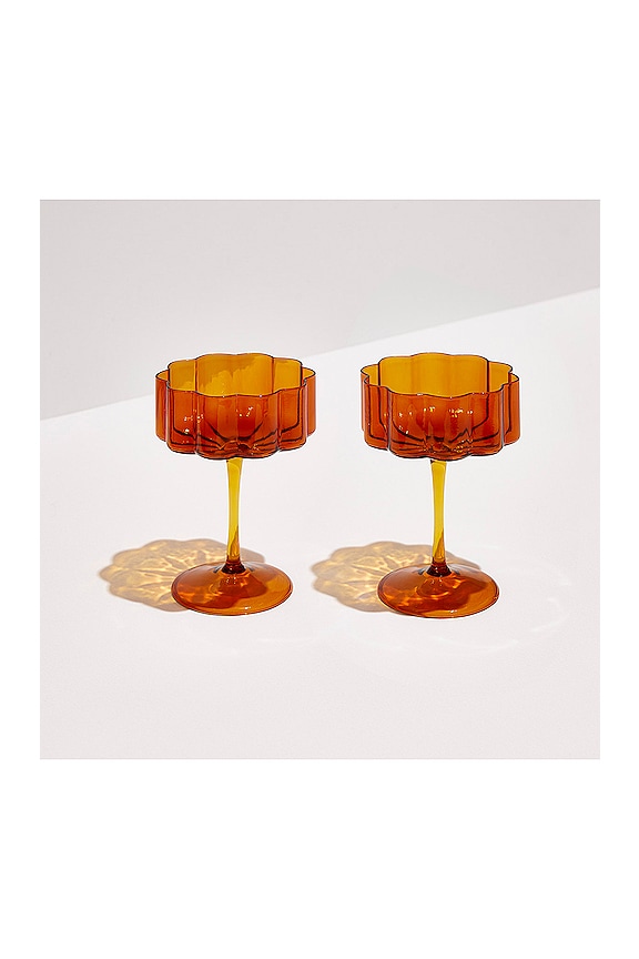 view 2 of 4 Wave Coupe Glasses Set of 2 in Amber