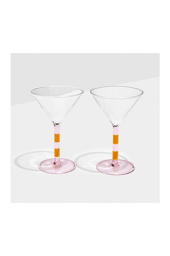 view 2 of 3 JUEGO DE 2 COPAS DE MARTINI A RAYAS. STRIPED MARTINI GLASSES SET OF 2 in Pink & Amber