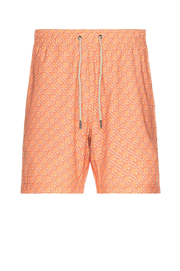 view 1 of 3 the Bayberry Swim Shorts in Orange Sea Squares