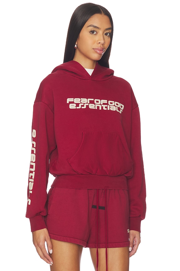 Fear of God ESSENTIALS Classic Hoodie in Crimson | REVOLVE