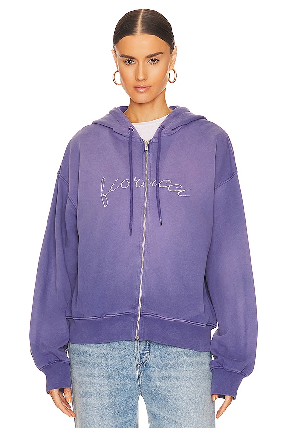 view 2 of 5 Embroidered Zip Up Washed Hoodie in Purple