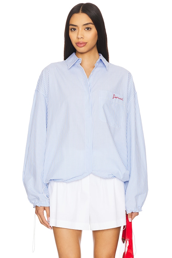 view 2 of 6 エンブロイダードドローストリングシャツ in Light Blue Stripes