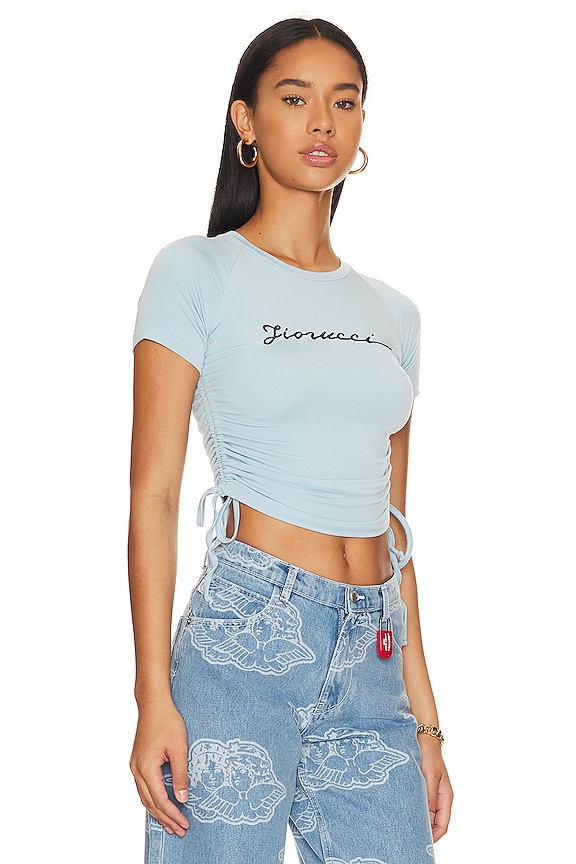 view 2 of 4 Ruched Edge Squiggle Logo Tee in Blue