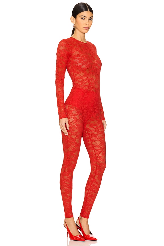 view 2 of 3 Le Stretch Lace Catsuit in Rouge