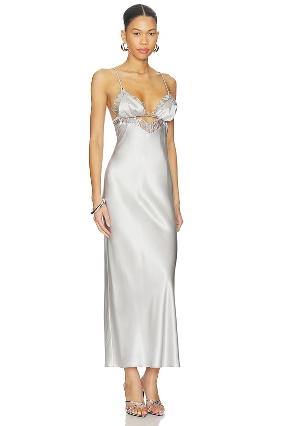 view 2 of 3 Foil Lily Embroidery Cutout Slip Dress in Platinum