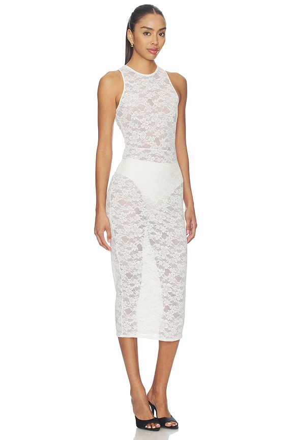 view 2 of 4 Le Stretch Lace Racer Tank Dress in Ivory