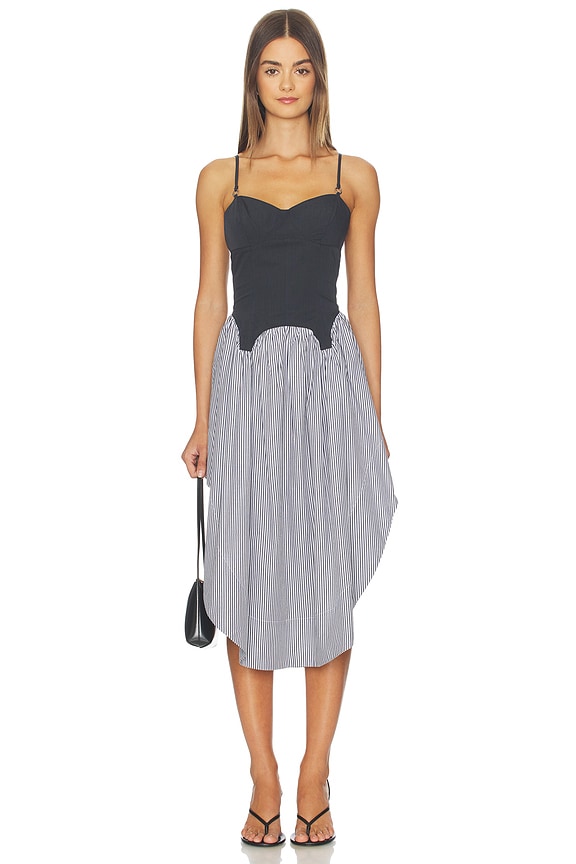 view 1 of 4 Colorblock Cupped Midi Dress in Black Stripe
