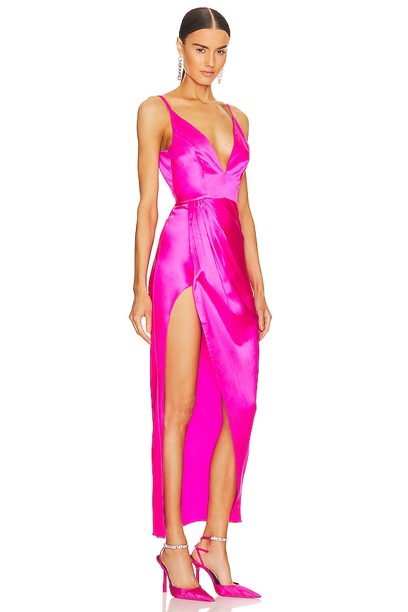 view 2 of 4 ROBE CARACO DEEP PLUNGE HIGH SLIT in Wild Pink