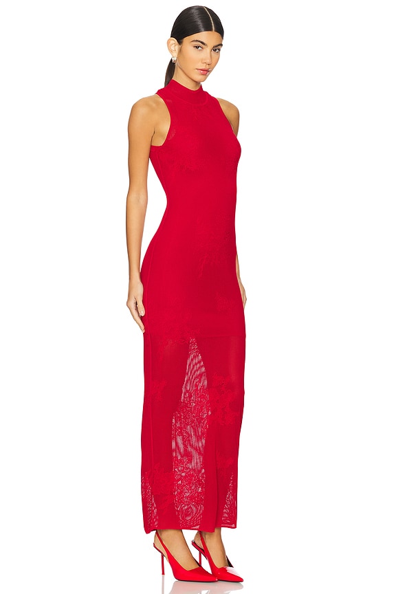 view 2 of 3 Lace Pointelle Knit Racer Dress in Ruby Red