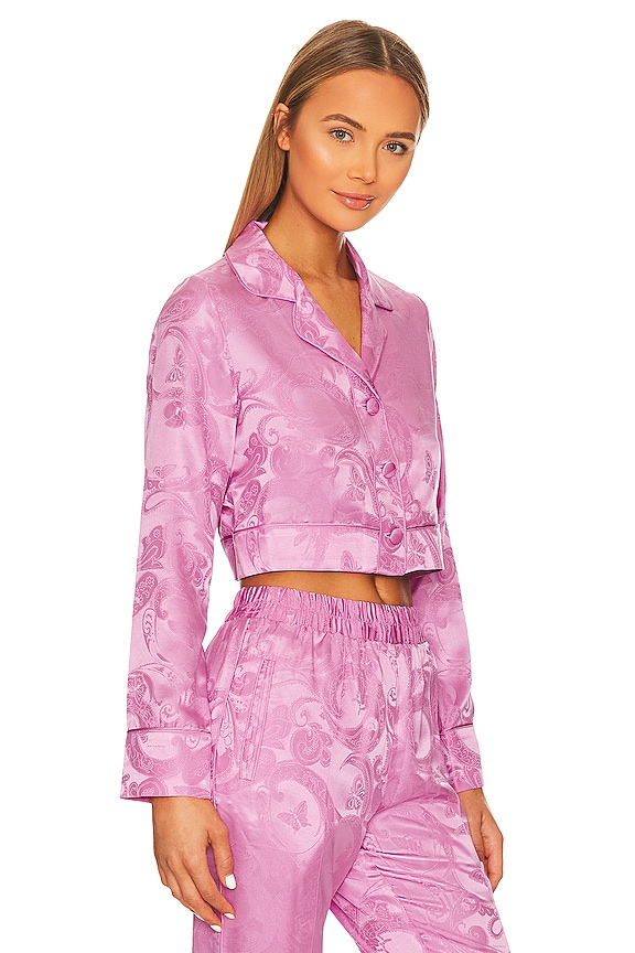 view 2 of 4 Cropped Pajama Top in Azalea Paisley Jacquard