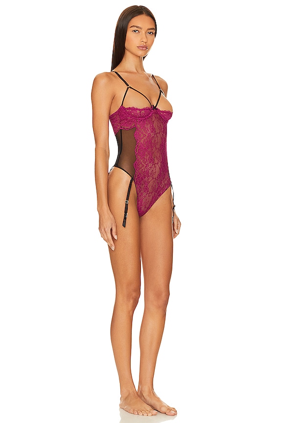 view 2 of 3 Roxy Peekaboo Garter Bodysuit in Magenta