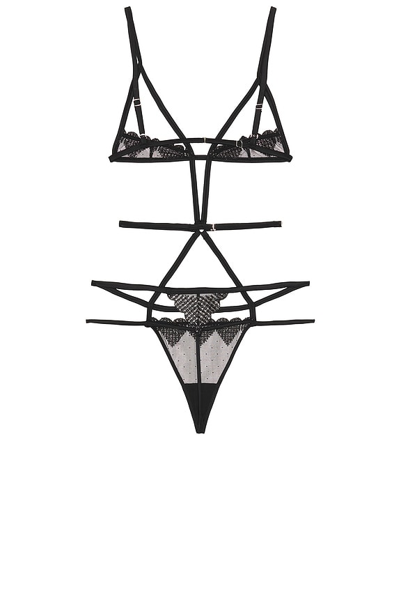 view 2 of 2 Heart Embroidery Ouvert Bondage Bodysuit in Black