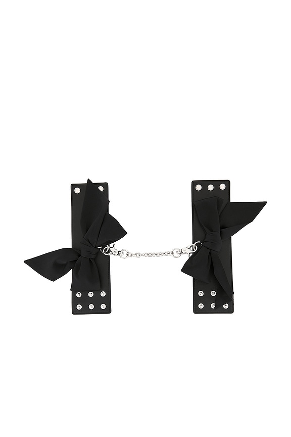 view 2 of 4 Leather Cuffs With Silk Bows in Black