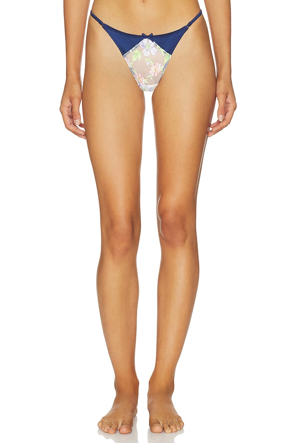 view 1 of 4 Delara Embroidered Thong in Midnight Navy