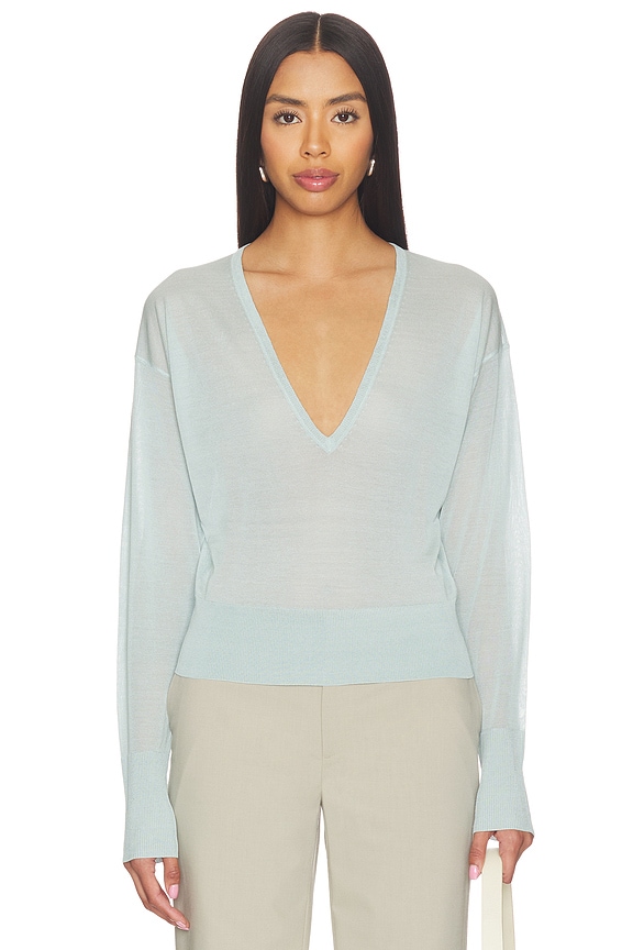 view 1 of 4 Sheer Knit V-neck Sweater in Frosted Mint