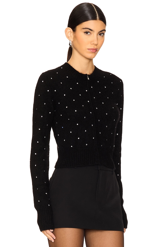view 2 of 5 Rhinestone Knit Cropped Cardigan in Black