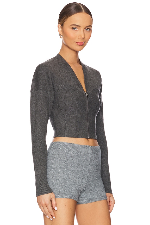 view 2 of 4 Knit Zip Bustier Cardigan in Dark Heather Grey