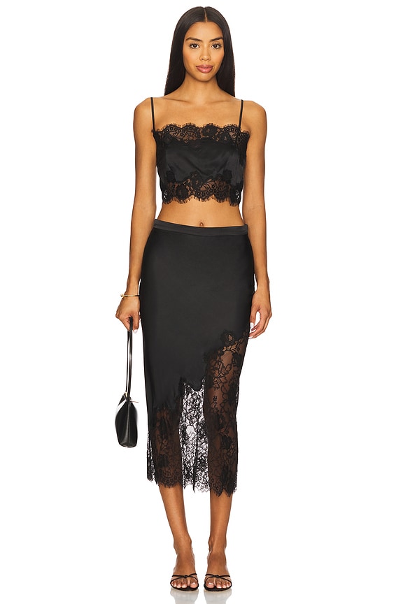Silk And Lace Scallop Midi Skirt
