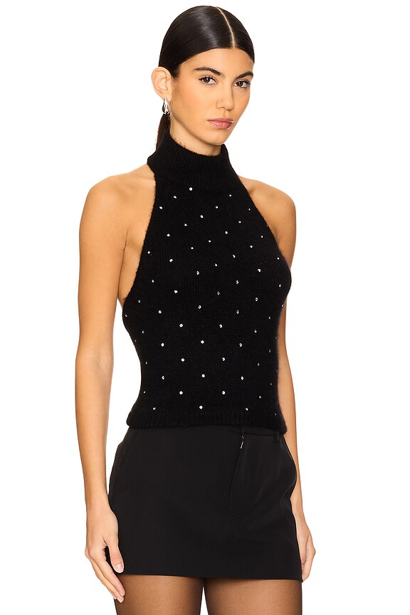 view 2 of 5 RHINESTONE 니트 홀터 터틀넥 in Black
