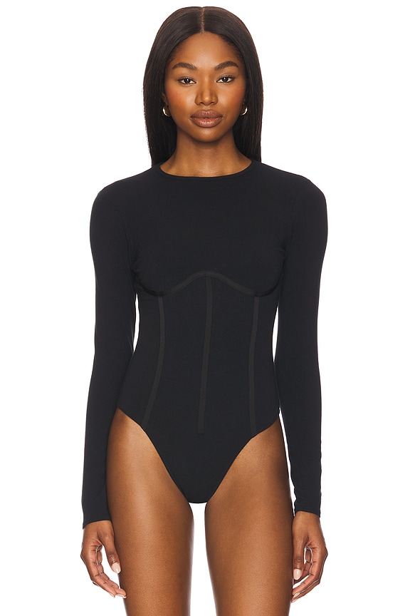 view 2 of 5 Organic Cotton Long Sleeve T-shirt Bodysuit in Black
