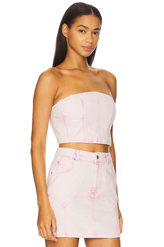 view 2 of 4 Colored Denim Bustier Top in Acid Pink Denim