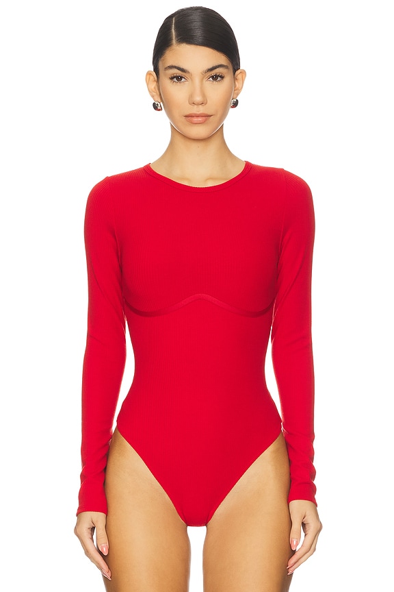 view 2 of 5 Hourglass Rib Longsleeve Bodysuit in Rouge