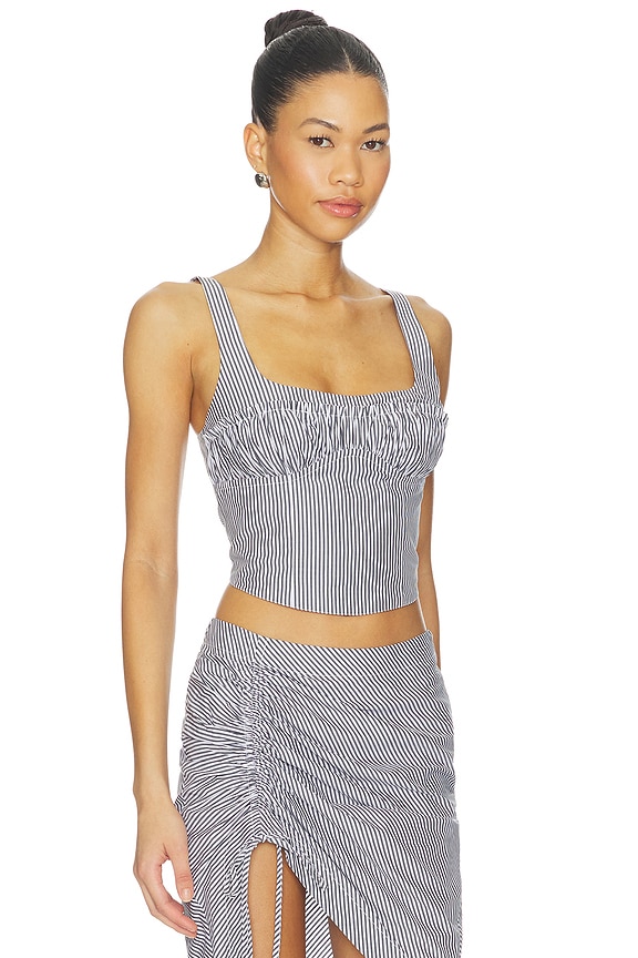 view 2 of 5 Poplin Bustier Top in Black Stripe