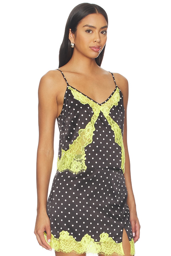 view 2 of 4 Juliet Lace Dotted Cami in Small Black Dot & Lemon Lace