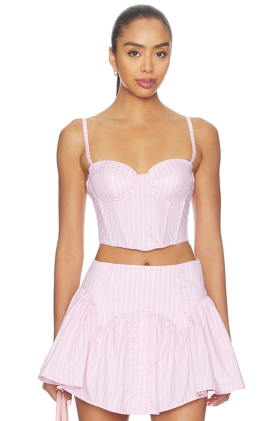view 1 of 6 Poplin Cropped Hamptons Bustier in Bubblegum Stripe