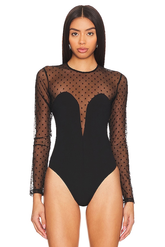 view 2 of 5 Dotty And Jersey Plunge Bodysuit in Black